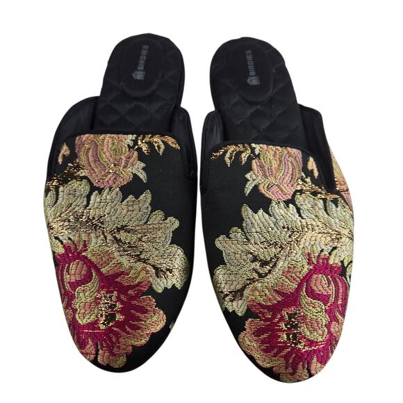 Birdies Flats Womens 8 Phoebe Floral Jacquard Mules Asian Black Gold Retro Glam - Picture 1 of 9